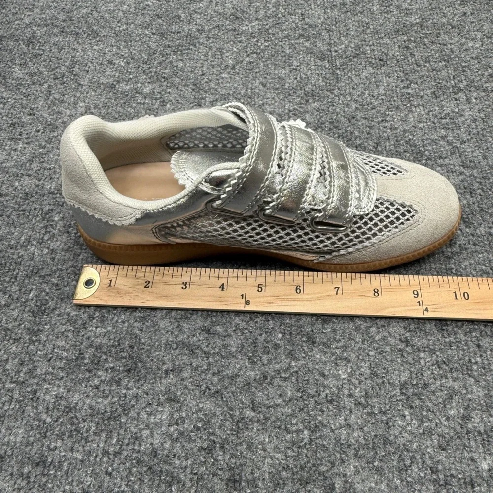 Silent D Womens Silver Metallic Mesh Triple Strap Gum Sole Sneakers Retro Shoes - Picture 9 of 9